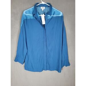 The Drop Women's Blue Sapphire Button Up Shirt with Organza Yoke Small
